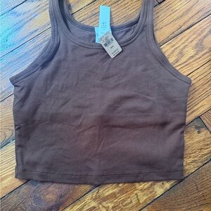 PINK Victoria's Secret Chocolate Cropped Ribbed Tank Top Built in Bra - M
